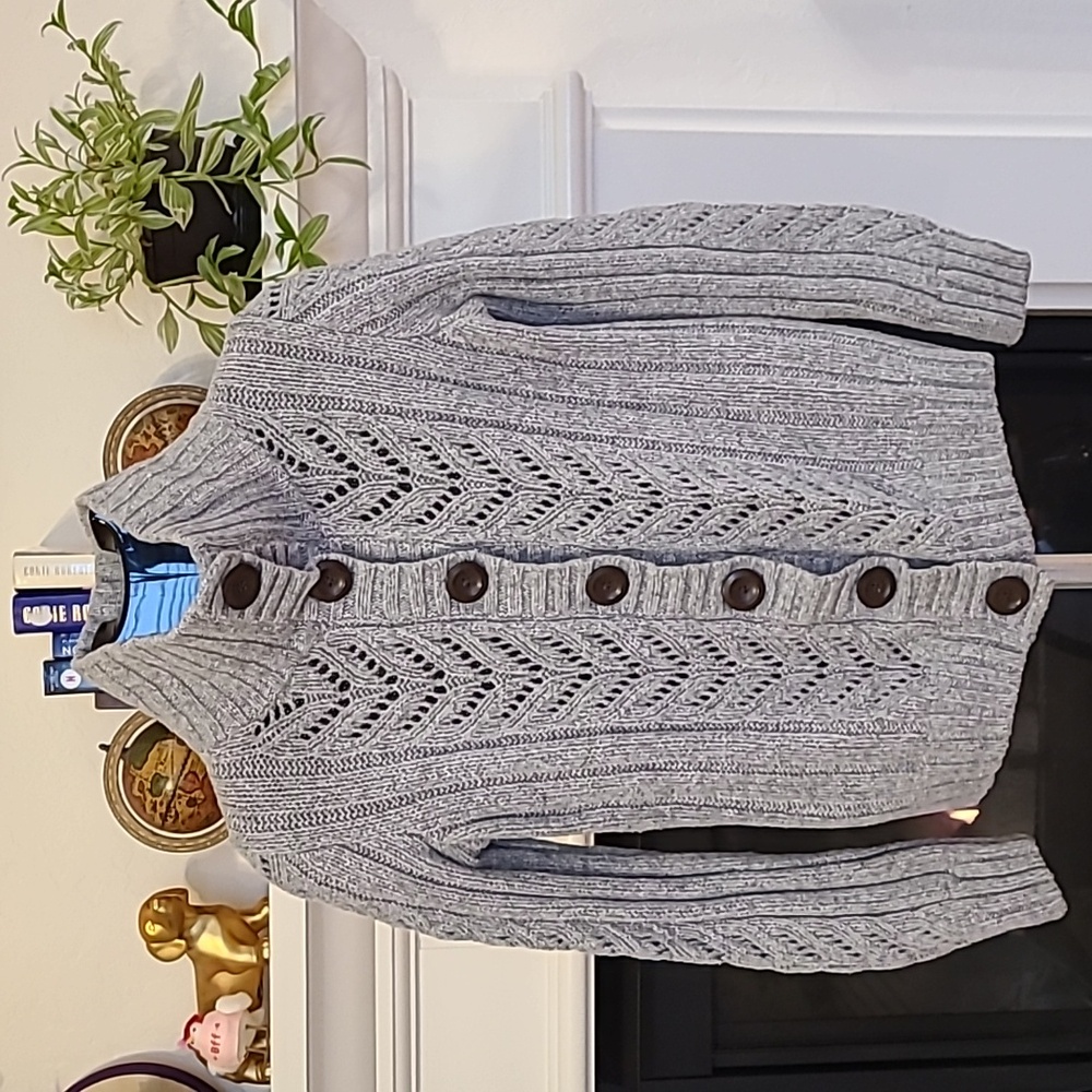 Gap Classic Button Up Gray Cardigan Preppy Academia Scholarly